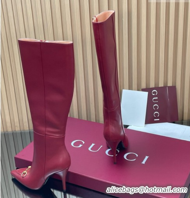 Good Product Gucci Leather Heel High Boots 10cm with Horsebit 835738 Red 2026