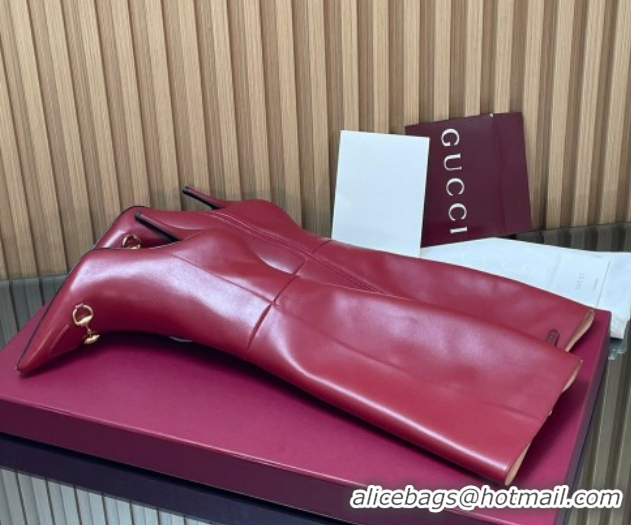 Good Product Gucci Leather Heel High Boots 10cm with Horsebit 835738 Red 2026