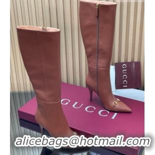 Unique Style Gucci Leather Heel High Boots 10cm with Horsebit 835738 Brown 2026