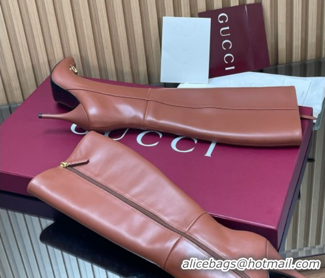 Unique Style Gucci Leather Heel High Boots 10cm with Horsebit 835738 Brown 2026