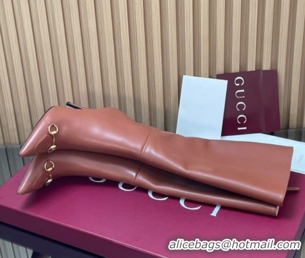 Unique Style Gucci Leather Heel High Boots 10cm with Horsebit 835738 Brown 2026