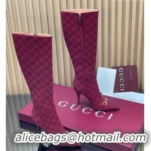Top Design Gucci GG Canvas Heel High Boots 10cm with Horsebit 835738 Red 2026