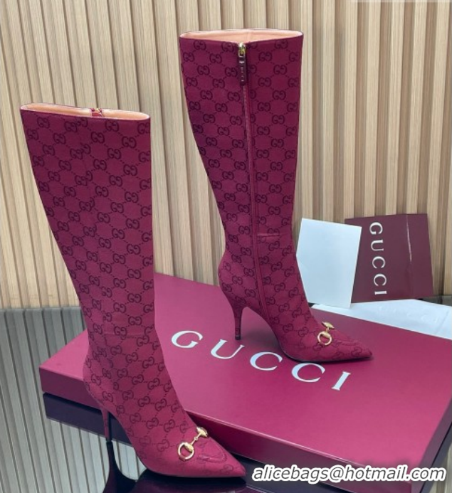 Top Design Gucci GG Canvas Heel High Boots 10cm with Horsebit 835738 Red 2026