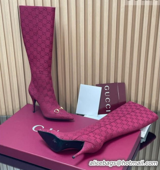 Top Design Gucci GG Canvas Heel High Boots 10cm with Horsebit 835738 Red 2026