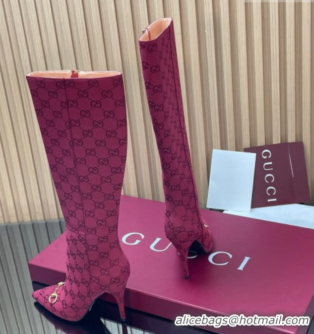 Top Design Gucci GG Canvas Heel High Boots 10cm with Horsebit 835738 Red 2026