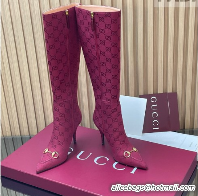 Top Design Gucci GG Canvas Heel High Boots 10cm with Horsebit 835738 Red 2026
