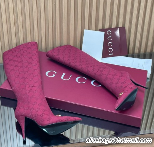 Top Design Gucci GG Canvas Heel High Boots 10cm with Horsebit 835738 Red 2026