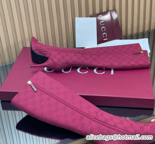 Top Design Gucci GG Canvas Heel High Boots 10cm with Horsebit 835738 Red 2026