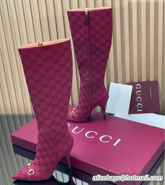 Top Design Gucci GG Canvas Heel High Boots 10cm with Horsebit 835738 Red 2026