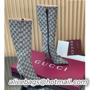 Charming Gucci GG Canvas Heel High Boots 10cm with Horsebit 835738 Grey 2026