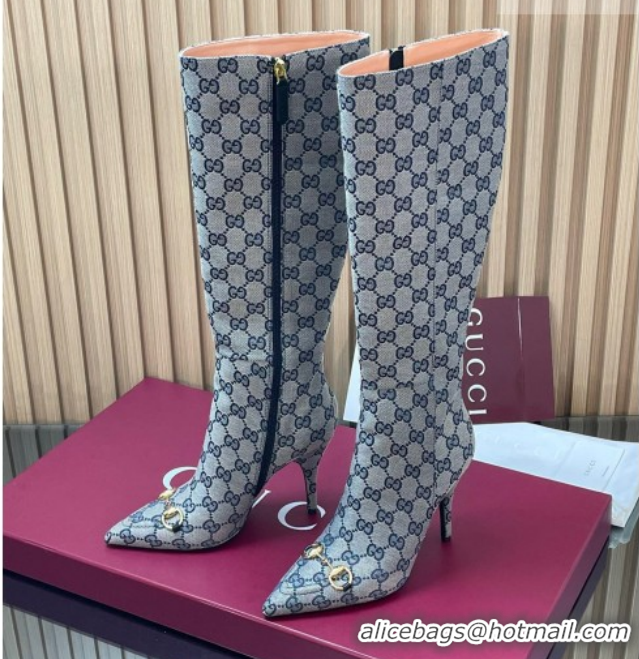Charming Gucci GG Canvas Heel High Boots 10cm with Horsebit 835738 Grey 2026