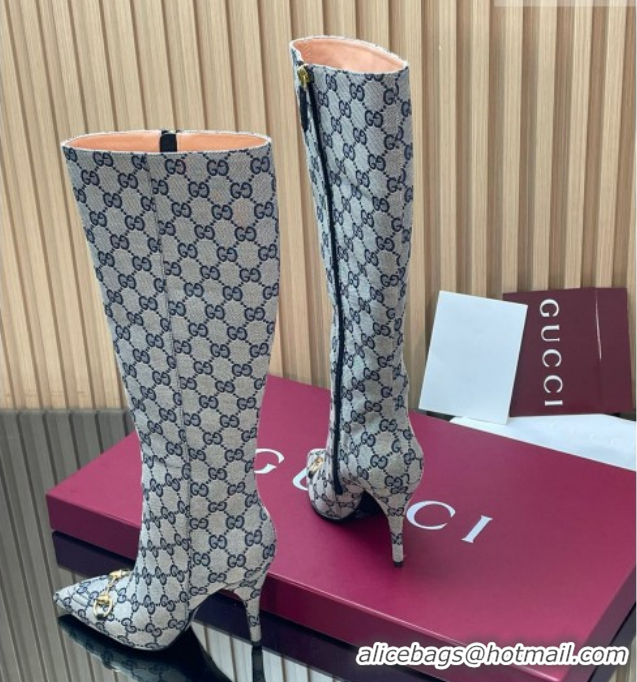 Charming Gucci GG Canvas Heel High Boots 10cm with Horsebit 835738 Grey 2026
