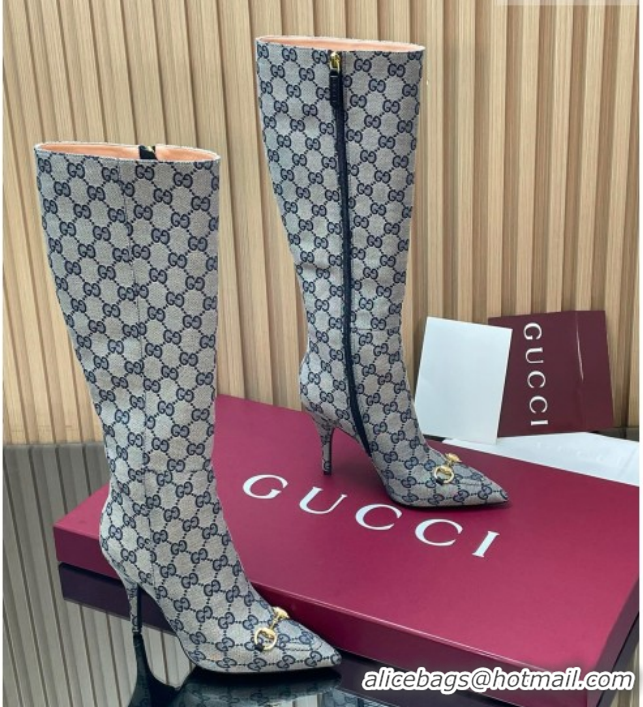 Charming Gucci GG Canvas Heel High Boots 10cm with Horsebit 835738 Grey 2026