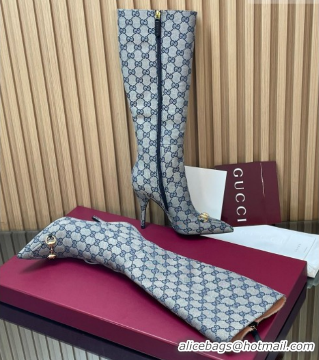 Charming Gucci GG Canvas Heel High Boots 10cm with Horsebit 835738 Grey 2026