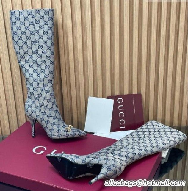 Charming Gucci GG Canvas Heel High Boots 10cm with Horsebit 835738 Grey 2026