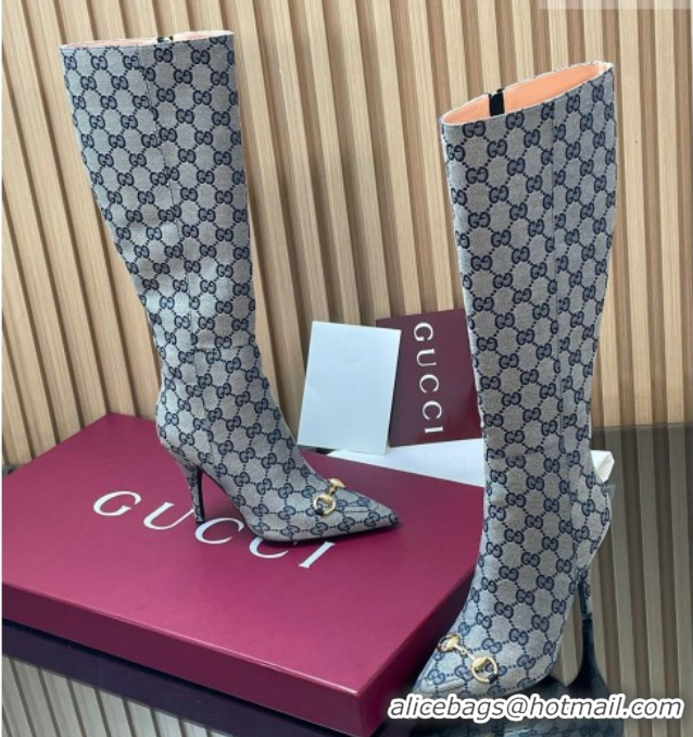 Charming Gucci GG Canvas Heel High Boots 10cm with Horsebit 835738 Grey 2026