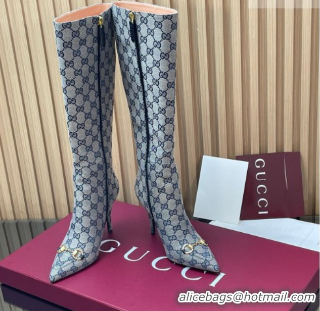 Charming Gucci GG Canvas Heel High Boots 10cm with Horsebit 835738 Grey 2026