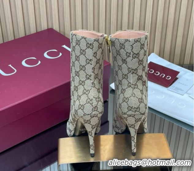 Cheap Price Gucci GG Canvas Heel Ankle Boots 10cm with Horsebit 835741 Beige 2026