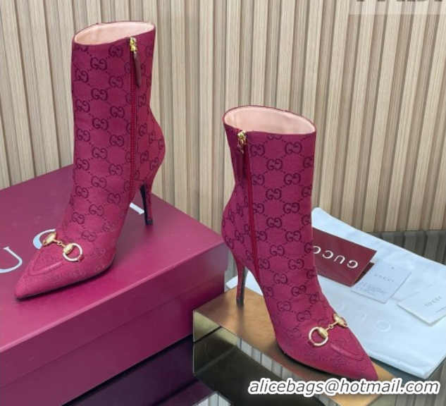 Shop Duplicate Gucci GG Canvas Heel Ankle Boots 10cm with Horsebit 835741 Red 2026