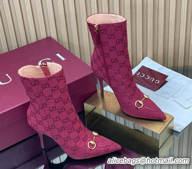Shop Duplicate Gucci GG Canvas Heel Ankle Boots 10cm with Horsebit 835741 Red 2026