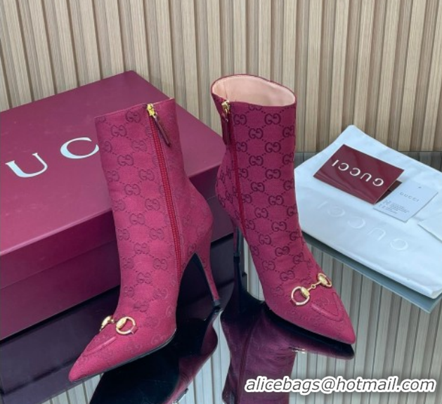 Shop Duplicate Gucci GG Canvas Heel Ankle Boots 10cm with Horsebit 835741 Red 2026