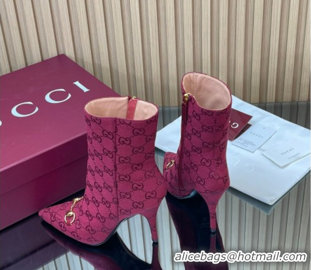 Shop Duplicate Gucci GG Canvas Heel Ankle Boots 10cm with Horsebit 835741 Red 2026