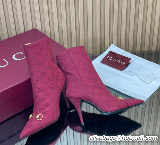 Shop Duplicate Gucci GG Canvas Heel Ankle Boots 10cm with Horsebit 835741 Red 2026