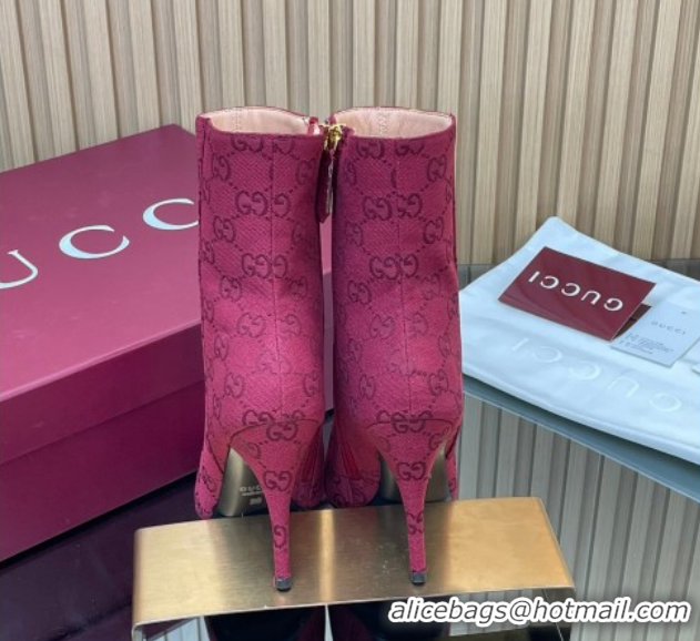 Shop Duplicate Gucci GG Canvas Heel Ankle Boots 10cm with Horsebit 835741 Red 2026