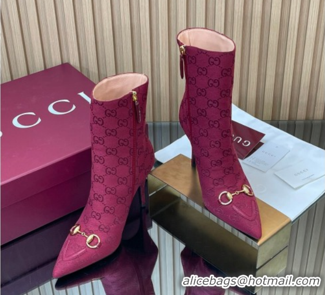Shop Duplicate Gucci GG Canvas Heel Ankle Boots 10cm with Horsebit 835741 Red 2026