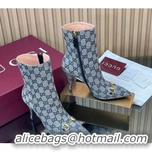 Top Design Gucci GG Canvas Heel Ankle Boots 10cm with Horsebit 835741 Grey 2026