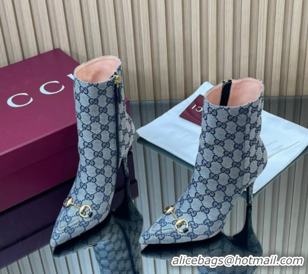 Top Design Gucci GG Canvas Heel Ankle Boots 10cm with Horsebit 835741 Grey 2026