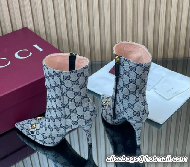 Top Design Gucci GG Canvas Heel Ankle Boots 10cm with Horsebit 835741 Grey 2026