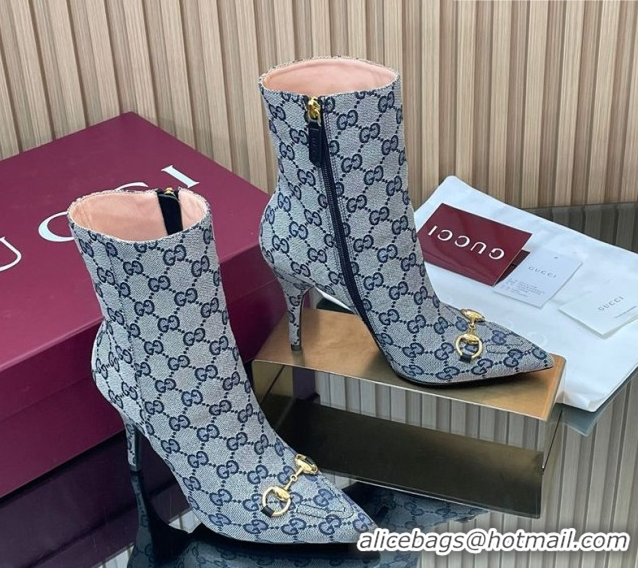 Top Design Gucci GG Canvas Heel Ankle Boots 10cm with Horsebit 835741 Grey 2026