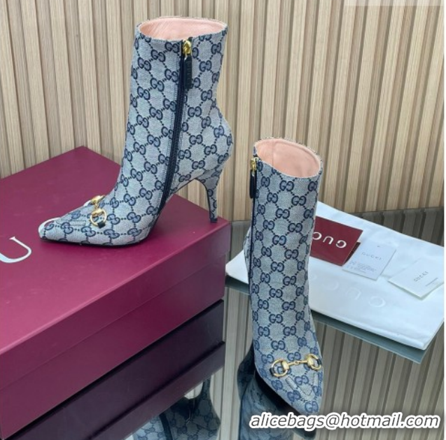 Top Design Gucci GG Canvas Heel Ankle Boots 10cm with Horsebit 835741 Grey 2026