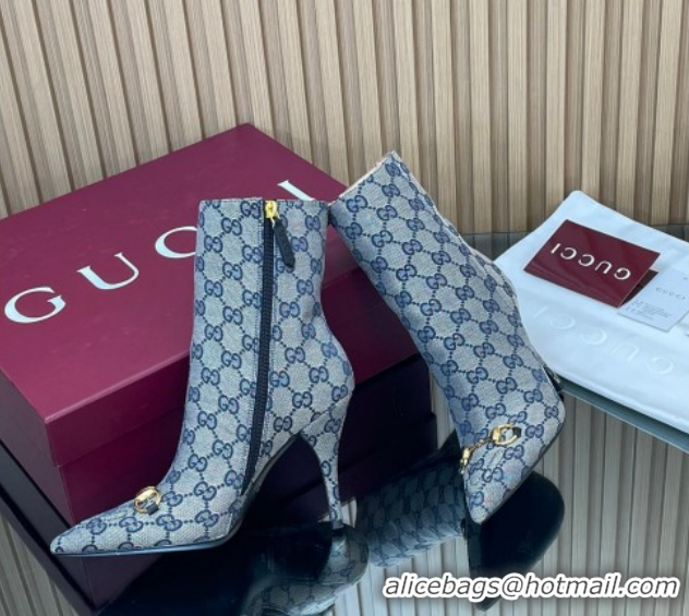 Top Design Gucci GG Canvas Heel Ankle Boots 10cm with Horsebit 835741 Grey 2026