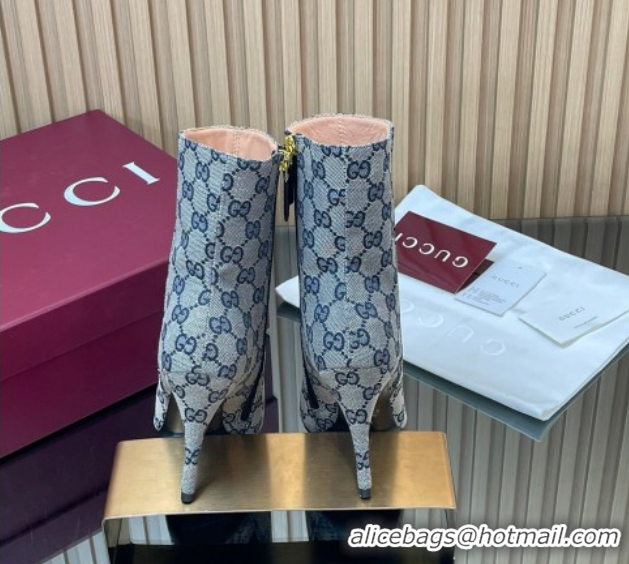 Top Design Gucci GG Canvas Heel Ankle Boots 10cm with Horsebit 835741 Grey 2026