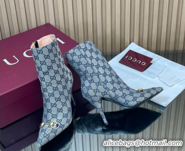 Top Design Gucci GG Canvas Heel Ankle Boots 10cm with Horsebit 835741 Grey 2026