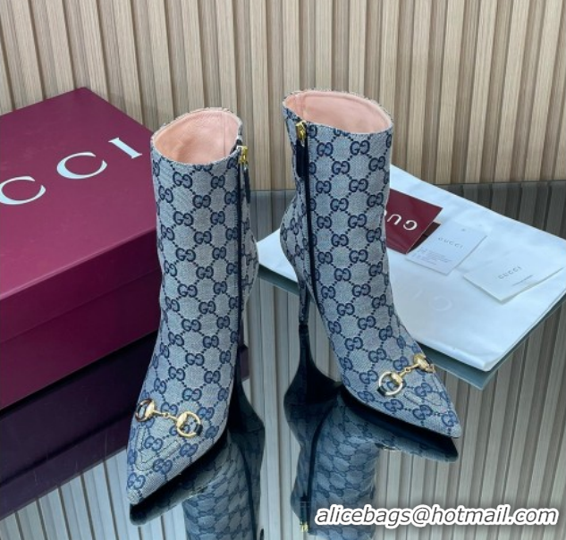 Top Design Gucci GG Canvas Heel Ankle Boots 10cm with Horsebit 835741 Grey 2026