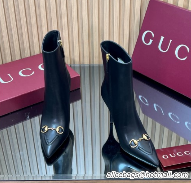 Popular Style Gucci Leather Heel Ankle Boots 10cm with Horsebit 835741 Black 2026