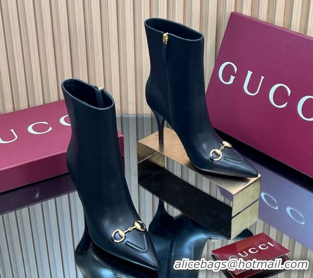 Popular Style Gucci Leather Heel Ankle Boots 10cm with Horsebit 835741 Black 2026