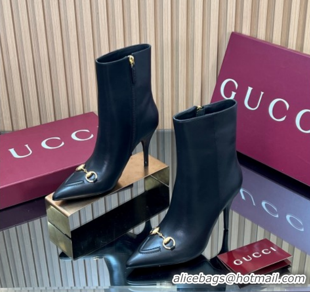 Popular Style Gucci Leather Heel Ankle Boots 10cm with Horsebit 835741 Black 2026