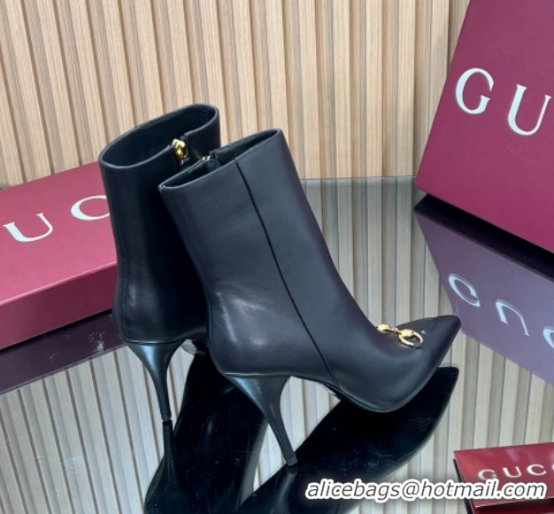 Popular Style Gucci Leather Heel Ankle Boots 10cm with Horsebit 835741 Black 2026
