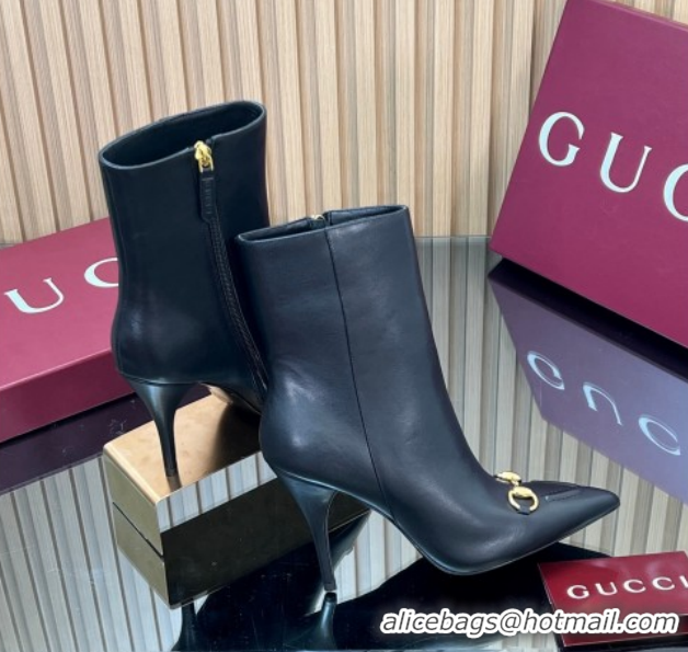 Popular Style Gucci Leather Heel Ankle Boots 10cm with Horsebit 835741 Black 2026