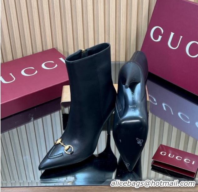 Popular Style Gucci Leather Heel Ankle Boots 10cm with Horsebit 835741 Black 2026