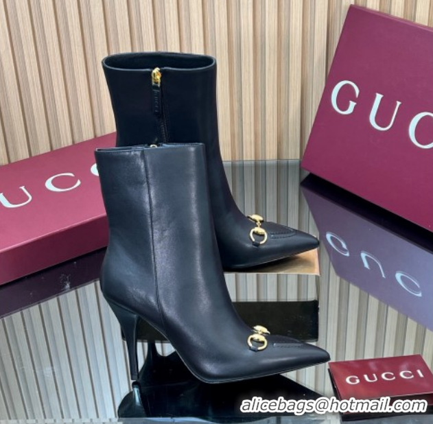 Popular Style Gucci Leather Heel Ankle Boots 10cm with Horsebit 835741 Black 2026
