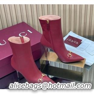 Sophisticated Gucci Leather Heel Ankle Boots 10cm with Horsebit 835741 Red 2026