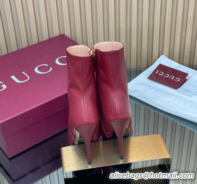 Sophisticated Gucci Leather Heel Ankle Boots 10cm with Horsebit 835741 Red 2026