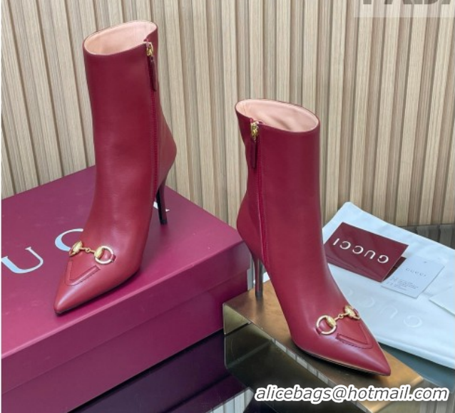 Sophisticated Gucci Leather Heel Ankle Boots 10cm with Horsebit 835741 Red 2026