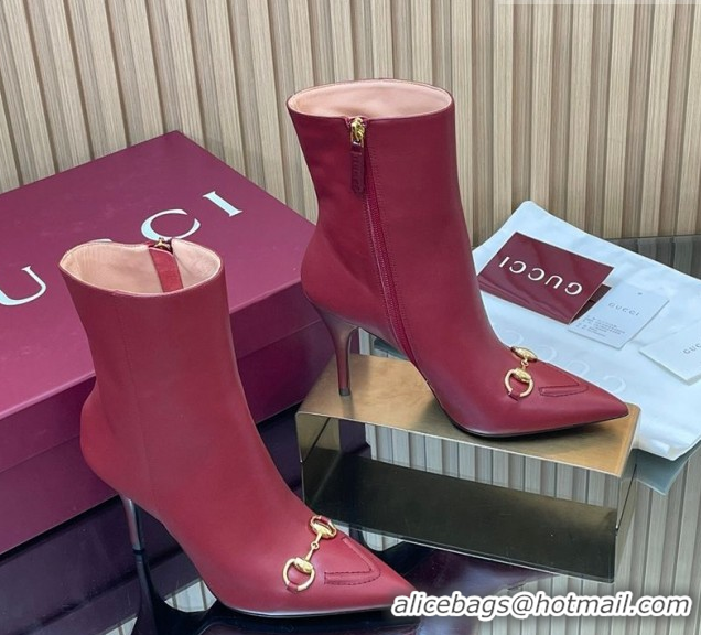 Sophisticated Gucci Leather Heel Ankle Boots 10cm with Horsebit 835741 Red 2026
