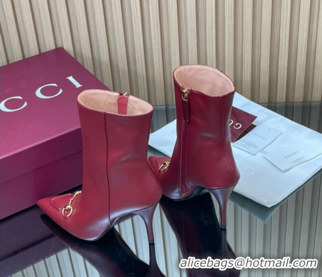 Sophisticated Gucci Leather Heel Ankle Boots 10cm with Horsebit 835741 Red 2026
